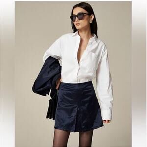 J. Crew Collection Center-Pleat Mini Skirt in Textured Satin Navy Size 2 NWT